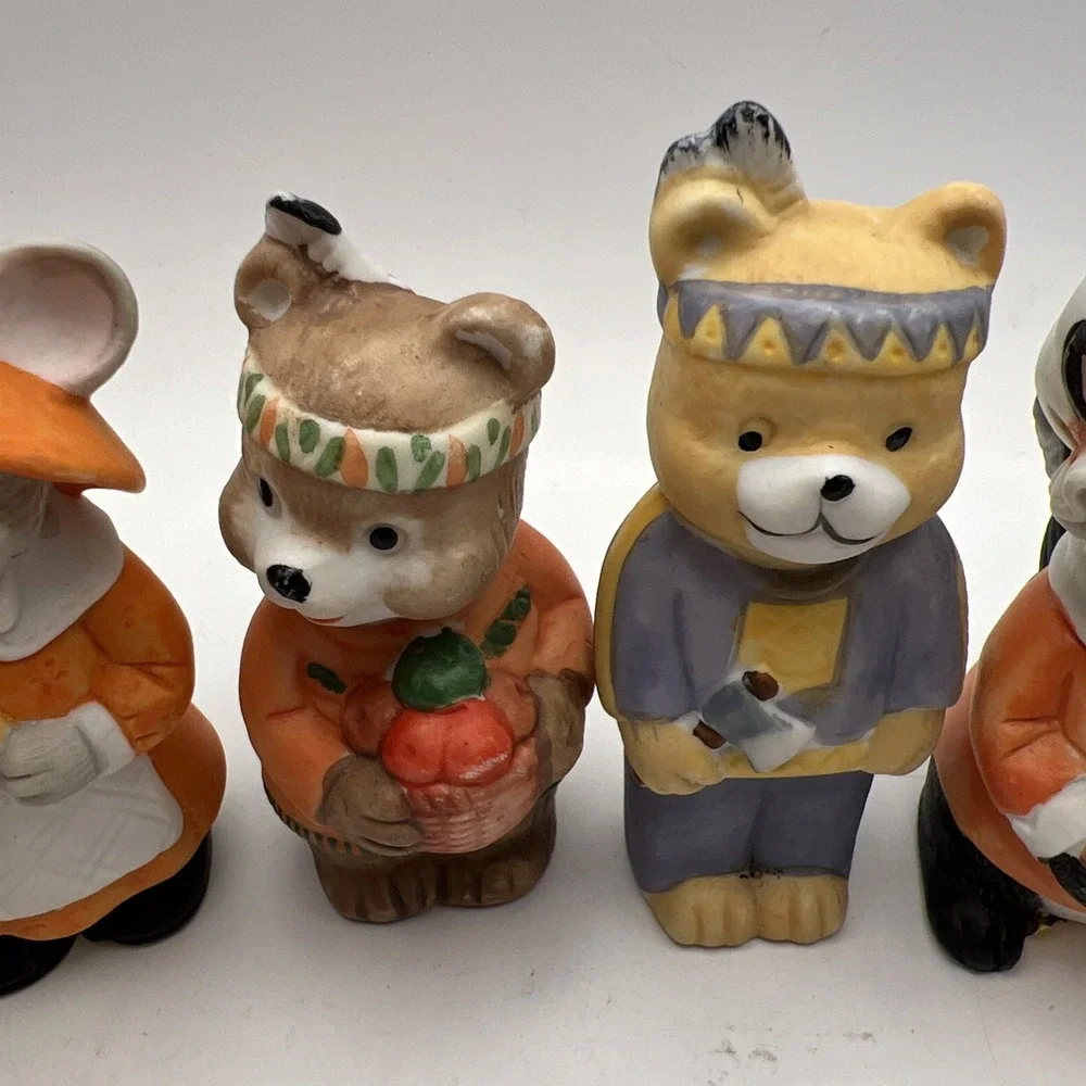 Vintage Brinn's Woodland Animals Thanksgiving Figurines Set of 6 Mice Skunk Bear